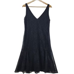Lauren Ralph Lauren Black Lace V-Neck Sleeveless A Line Cocktail Dress Womens 10
